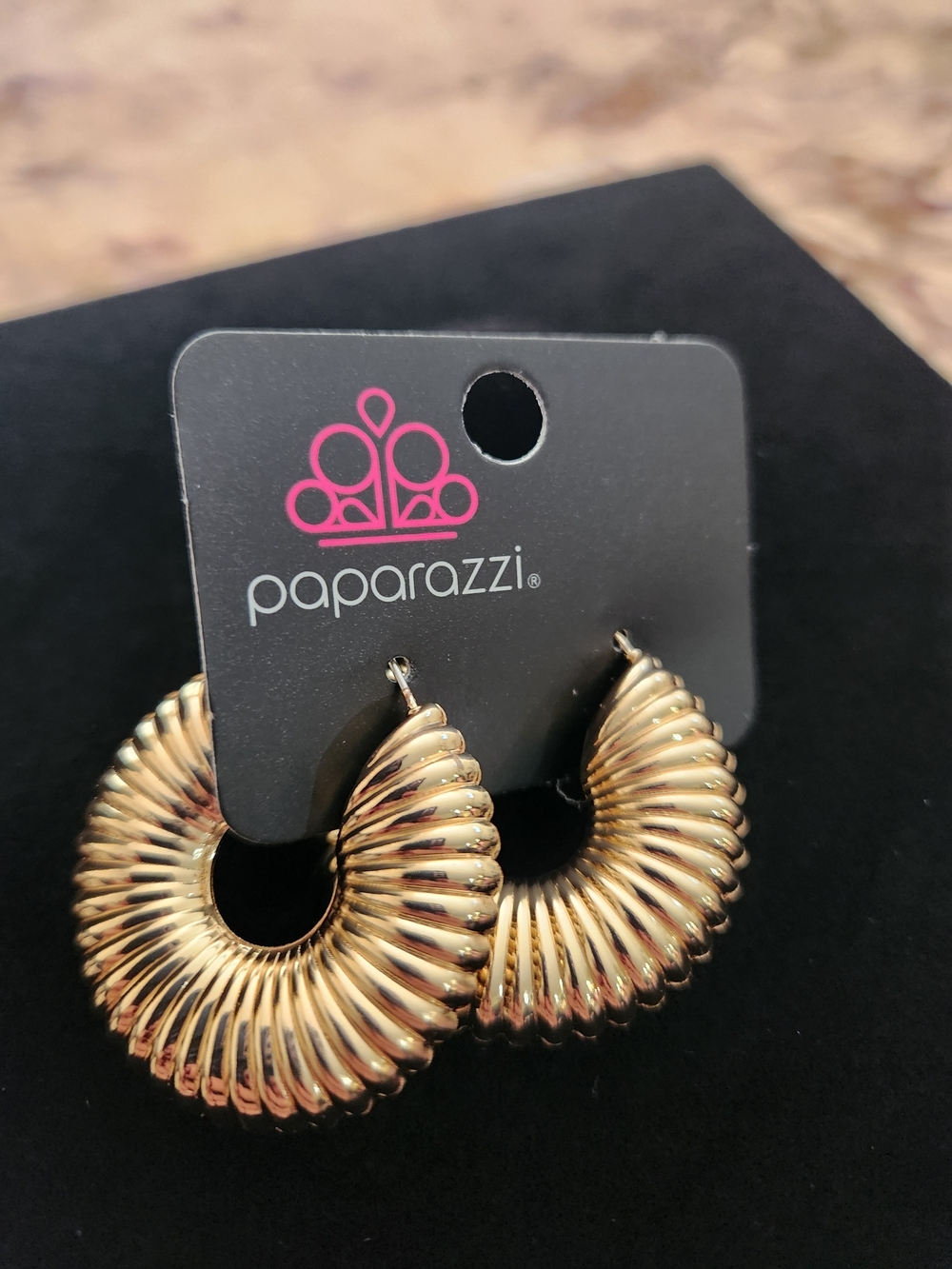 Paparazzi Shimmering Gold Ribbed Hoop Earrings
